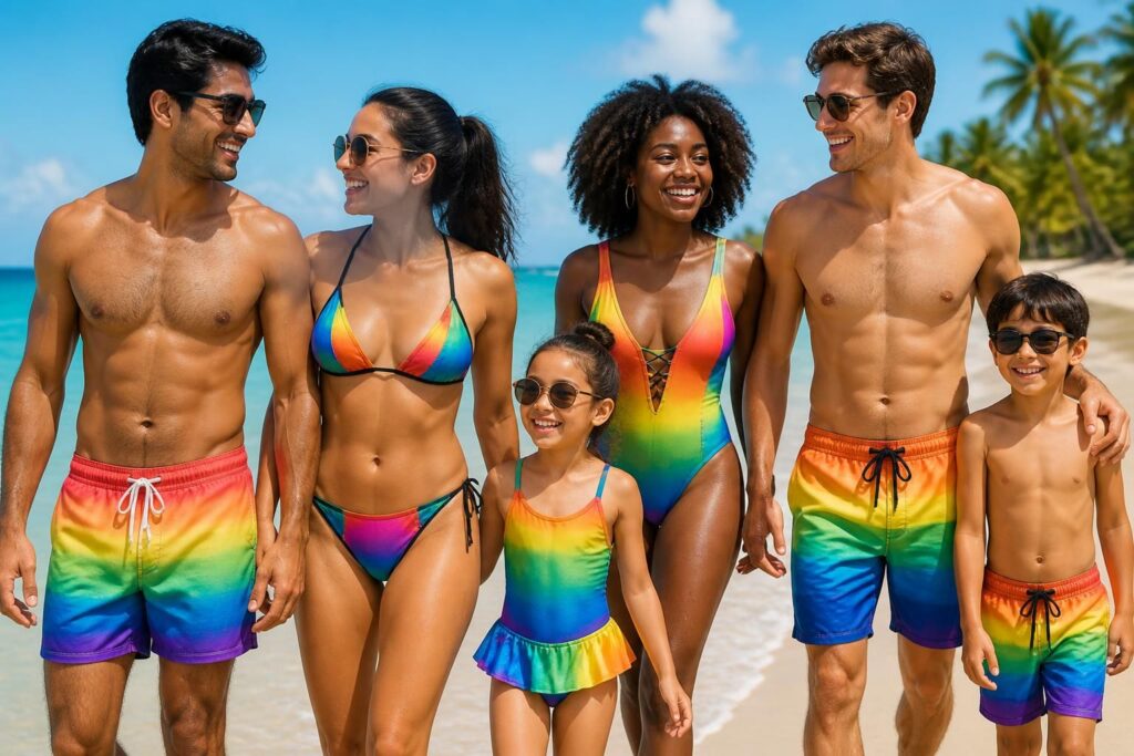découvrez notre collection de maillots de bain arc en ciel pour femmes, hommes et enfants, alliant style coloré et confort pour toute la famille.